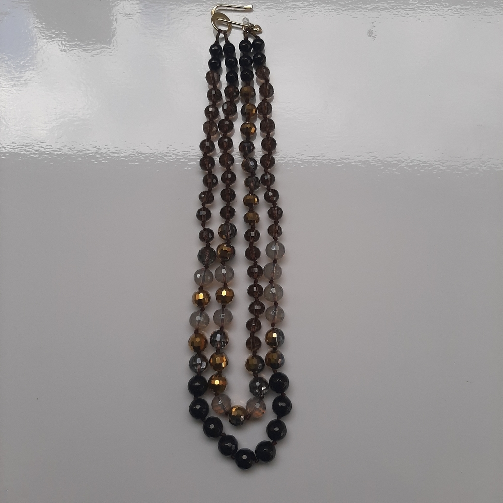 Brown Black Fluorescent Ball Chain 2 Tier Necklace